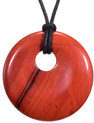 Morella Damen-Halskette 80 cm mit rundem Edelstein Anhänger roter Jaspis im Samtbeutel