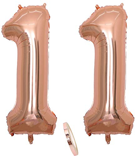 2 Luftballons Zahl 11, Nummer 11 Luftballon Rosegold Mädchen,40 Aufblasbar Helium Folienballon Roségold Ballons Figuren,Riesen Ballon für Geburtstag Party Dekoration, Abschlussball (xxxl 100cm)