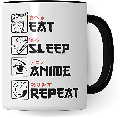 Eat Sleep Anime Repeat - Anime Tasse Geschenk - Spruch Becher Otaku Geschenkidee - Baka Kaffeetasse Japan Manga