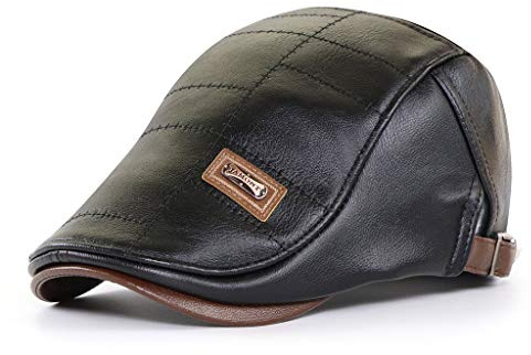 Elwow Men's Warm PU Leather Flat Cap Newsboy Cap Vintage Beret Cap Driving Irish Flat Hat English Granddad Hat (Black, One Size)