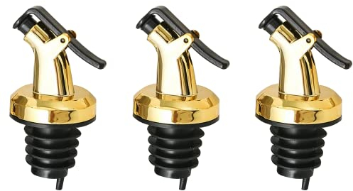 Generisch ausgießer für flaschen, Ausgießer, Goldene Flaschenausgießer (3er Set) aus Kunststoff für Öl, Essig & Spirituosen - Passend für 2,3 cm Innendurchmesser - Mit Verschlusskappe