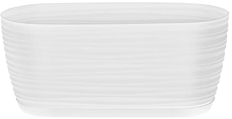 SPARKLE PLANTS Sahara Oval Planter Indoor and Outdoor, 2 Sizes, 8 Colours - White Plant Pot with drainage Hole and Saucer Tray- Modern Decorative Flower Pot (Large Oval Sahara 31 cm, White)