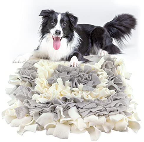 Honiwu Schnüffelteppich Hund, Riechen Trainieren Futtermatte, Waschbar Intelligenzspielzeug Schnüffelteppich, Schnüffeldecke Trainingsmatte Schnüffelmatte für Haustier Hunde (45*45cm, Weiß Grau)