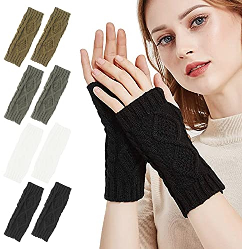 skytowards 4 Paar Handschuhe Fingerlose Strickhandschuhe Pulswärmer Damen Armstulpen Gestrickte Handstulpen Fingerfrei Kurzer Halb Fingerhandschuhe Stricken Fingerless Gloves Wristwarmer für Winter