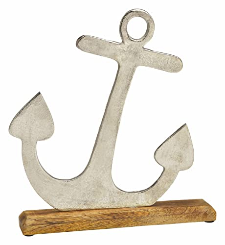 Spetebo Maritimer Deko Aufsteller Anker - 31 x 29 cm - Bootsanker aus Metall mit Mangoholz Fuß - Tischdeko Ständer auf Holz Standfuß