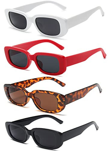 Unning 4 Stück Rechteckige Sonnenbrille für Damen Retro 90er Trendy Sonnenbrillen Set Vintage Quadrat Brille für Damen