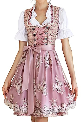 Traditionnelle Dirndl Midi de la Collection Costume Traditionnel Allemand 3 pièces Oktoberfest Rose 50