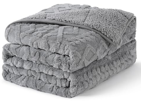 Topblan Manta pesada para adultos, 60 x 80 pulgadas, 15 libras, manta pesada de sherpa suave tamaño Queen con forro polar de franela jacquard 3D para sofá y cama