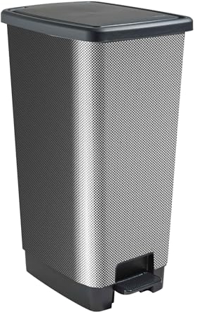 SUNDIS Cover Bin pattumiera con pedale, 40L, rettangolare in plastica riciclata, aspetto del carbonio con maniglie per appendere e nascondere la borsa per cucina, ufficio, lavanderia, garage, officina