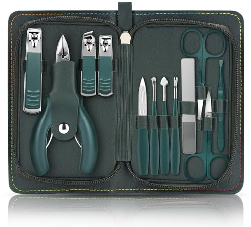 XMOSNZ Nail Clippers Kits, Heavy Duty Professional Toenail Clipper for Ingrown Thick Nails, Birthday Gifts for Men Women Pedicure Tool Nail Cutter Manicure Set for Women, Green