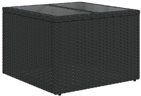 vidaXL Mesa de jardín con Tablero de Cristal, ratán sintético, Color Negro,
