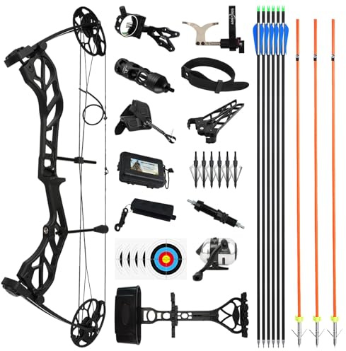Compound Bow Bowfishing Package, Hunting and Target, Limb Made in USA,Draw Weight 19-70 lbs Adjustable, Draw Length 19~30,up to IBO 320FPS Speed, with Archery Hunting Accessories Kit (Black)