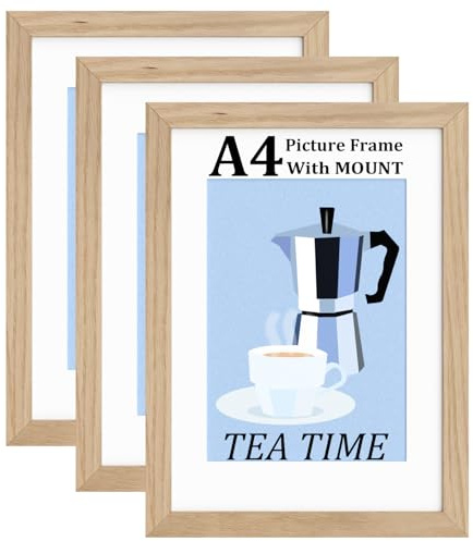Bobeen A4 Picture Frames, Pack of 3 Oak Photo Frame (21x29.7CM) for Table Top and Wall Mounting