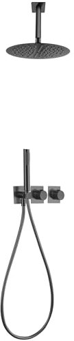 MICE Ensemble de douche thermostatique encastré avec pommeau mural - Robinetterie thermostatique de salle de bain - Ensemble de douche encastré - Douches design (Black Gun Metal)