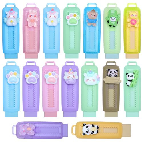 SKAMORI 16 Pièces Kawii Gommes Rétractable pour Enfants, Petits Cadeau Invités Anniversaire Enfant, Push and Pull Gommes comme Goodies Anniversaire pour Enfant
