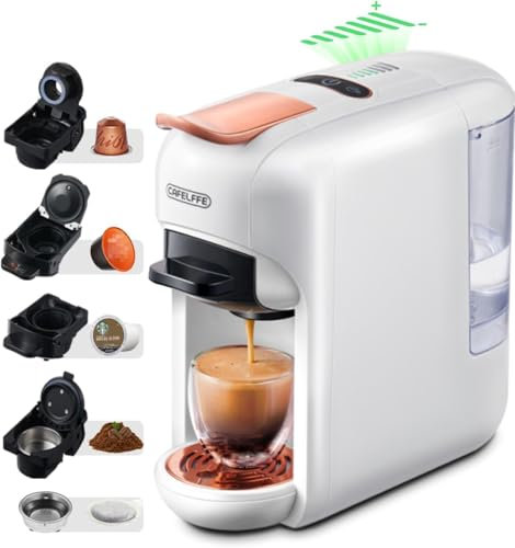 CAFELFFE 5-in-1-Kapsel kaffeemaschine MK606,Heiß-/Kaltbrüh,19 Bar, für Nec* Original-,DG*-, Kcup-Kapsel,ESE-Pads und Kaffeepulver,Erp2-Energiesparmodell,0,6L Wassertank,Weiß,Geschenke machen