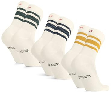 DANISH ENDURANCE Chaussettes de Tennis en Coton, Respirantes & Renforcées, Homme Femme, Lot de 3 ou 6, Multicolore (1xBlanc cassé/Vert foncé, 1xBlanc cassé/Bleu marine, 1xBlanc cassé/Moutarde), 43-47
