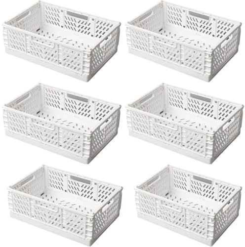 CNKHDZ 6 pezzi Scatola pieghevole in plastica per riporre oggetti, scatola pieghevole per la spesa, adatta per la camera dei bambini, la cucina, lo studio, l'ufficio (Bianco, 30×20×12 cm)