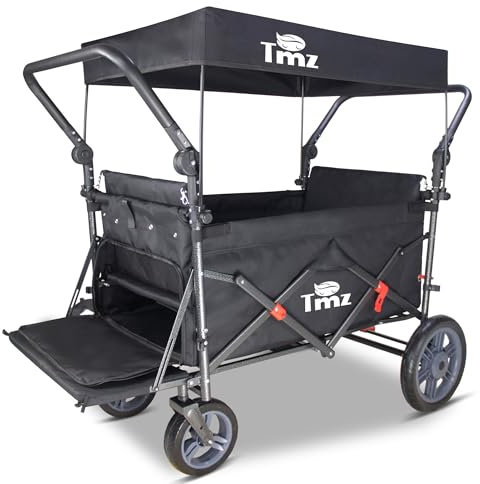 TMZ Bollervagn vikbar med tak, handvagn, transportkärra, redskapsvagn | vikbar | PU-däck med hög elasticitet | upp till 120 kg (svart)