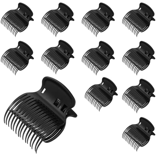 12PCS Hot Roller Clips for Hair, Replacement Claw Clips for Hot Rollers for Long Hair, Heated Rollers for HairSalon Daily Use(Black)