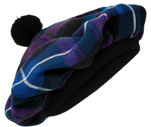 Kilts Boutique Scottish Highland Pride of Scotland Tartan Tam O' Shanter-hatt, traditionell basker med pompom, en storlek