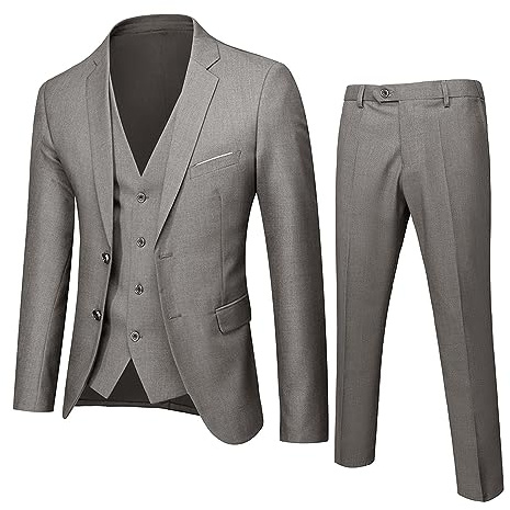 Traje de esmoquin para hombre, corte regular, 3 piezas, moderno traje de boda, chaqueta de traje y chaleco para bodas de negocios, B1 gris., M