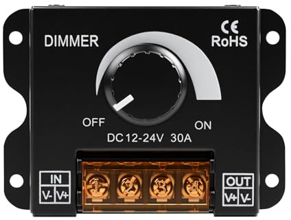 BuyWeek Dimmer per LED 12V-24V DC 30A PWM Dimming Controller Manopola di Regolazione luminosità Interruttore Dimmer per Strisce luminose a LED con Guscio in Metallo