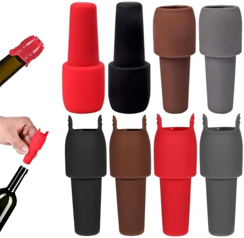 EJRUP Lot de 8 Bouchons à Vin Silicone,Reusable Sparkling Wine Bottle Stopper,pour Bouteille de Vin, Champagne, Prosecco, BièRe, Spiritueux,Multicolore