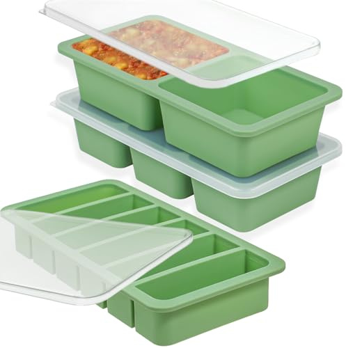 Kamehame Silikonbehållare med lock och stålram, 3-pack – 125 ml, 250 ml, 400 ml, stor isbitsbricka för soppa, isbitar, buljonger eller såser, 3-pack