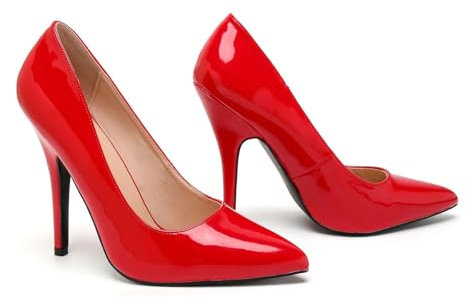 Bismaa Mens Womens Drag Queen Cross Dresser HIGH Heel Pointy Toe Court Shoes Big Sizes UK 9,10,11,12 (UK 9/EU 43, Red Patent)
