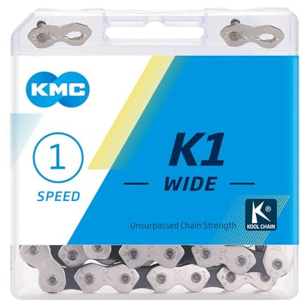 Fahrrad Kette, KMC Fahrradkette, K1 WIDE SILVER/BLACK, 1/2 x 1/8, 110 Glieder, 1-fach, reißfest