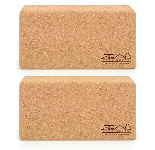 Kork Yoga Blocks Set 2 Stück Standard - von ZenYogaWedge - Premium 100% natürliches Material - Professionelle Bricks für Yoga Pilates Kurse Heimtraining Fitness Rutschfester Griff Umweltfreundlich