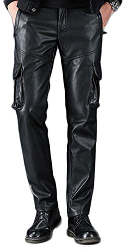 Idopy Pantalones de Cuero de imitación Frescos para Hombres Pantalones de Carga de PU de Estilo Suelto 34