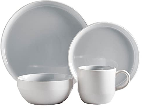 Barbary & Oak 16 Piece Oslo Dinnerware Set, Stoneware, White and Nimbus Grey, BO867004GRY