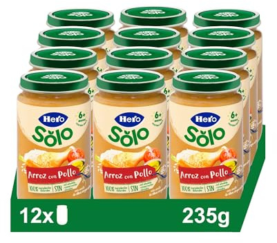 Hero Baby Tarrito Infantil - Tarritos de Arroz Y Pollo , Sin Aceite de Palma, Sin Sal Añadida, Para Bebés desde 6 meses, Ingredientes 100% naturales, 235 g (Paquete de 12)