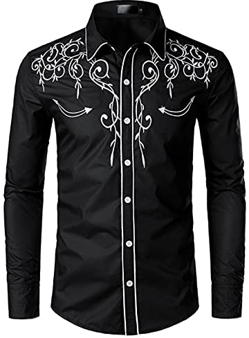 NW Snygg western, cowboyskjorta, broderad, smal passform, vardaglig, långärmad skjorta för män. bröllopsfest, skjorta
