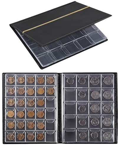 FGXY Coin Collection Album 250 Pockets, Coin Collectors Collecting Album Holders, Coin Cardboard Holder Albums, Coin Storage Album Coin Holder Book Money Penny Pocket for Collectors (Black)