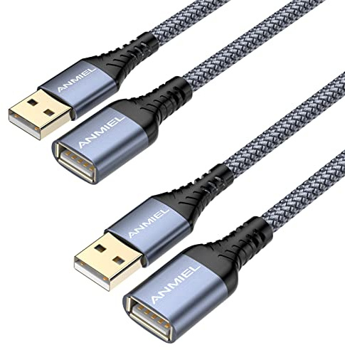 ANMIEL 2 Pack 10FT+10FT USB Extension Cable, USB A Male to Female Extension Cord Durable Material Data Transfer Compatible with Printer,USB Keyboard,Flash Drive,Hard Drive,Playstation