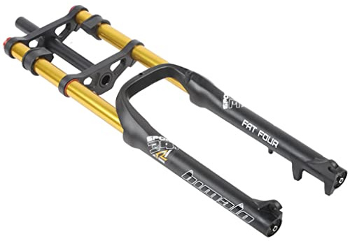 LHHL Bike Fat Fork 26×4,0 Pouces Pneu Épaule Double Suspension Pneumatique Fourche Fat Bike 135mm 1-1/8'' Voyage 170mm Ajustement Rebond Snow/Mountain/Beach Bicycle 2850g (Color : 26'' Gold)