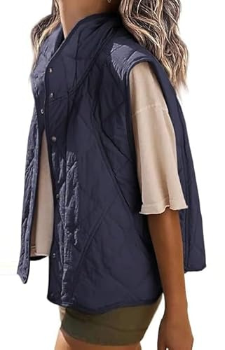 Veatzaer Womens Puffer Vest Cropped Quilted Stand Collar Lightweight Jacket Sleeveless Button Down Tops