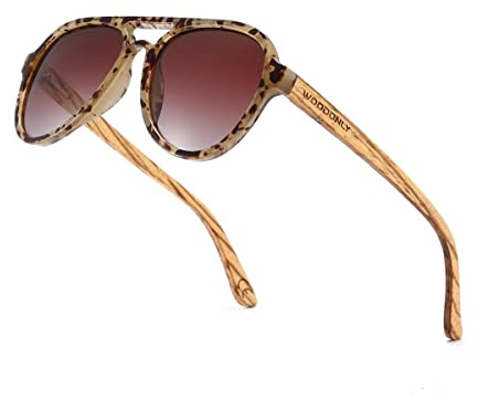 WOODONLY Lunettes de Soleil Pilot en Bois Polarisées - Lunettes de Soleil en Bois Moderne pour Hommes et Femmes - Cadeaux Parfaits (Écaille de tortue, zèbre)