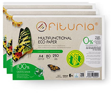 Carta riciclata A4 da 80gr, 250 fogli 100% realizzati con carta riciclata, confezione di carta riciclata da fogli DIN A4, colore naturale adatto per stampanti laser e inkjet - Ofituria (3 confezione)