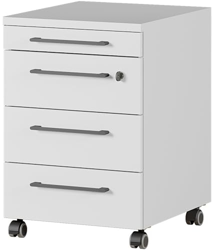 bümö Andratx Rollcontainer mit Schubladen, Container abschließbar aus Holz in grau - Rollwagen für's Büro als Schreibtisch Unterschrank, Bürocontainer od. Schreibtischcontainer