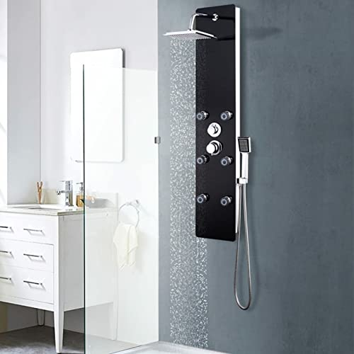 BaraSh Panel Ducha de Vidrio Negro 25x44,6x130 cm Mampara Ducha Plegable Cabina De Ducha