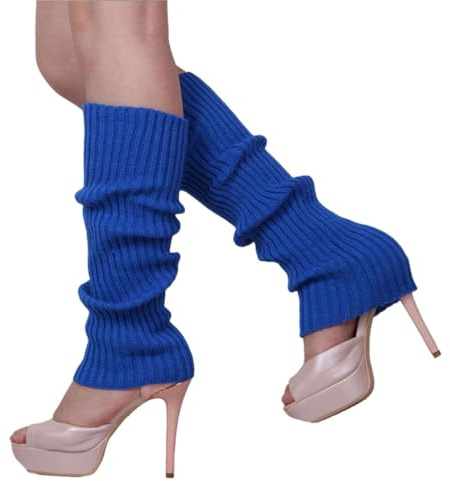 FANSU Guêtres Femme Chaude, Lot de 2 Paires de Jambiere Femme Hiver, Jambières à Tricoter d'Hiver Tricot Jambe Chaussette pour Fille, Yoga, Ballet, Danse (bleu royal,40 * 10CM)