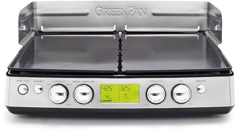 GreenPan Stainless Steel Elite XL Smoke-less Grill & Griddle, Healthy Ceramic Nonstick Interchangeable/Removeable Cast Aluminum Plates, Indoor BBQ Sear Sizzle, Splash Guard, Drip Tray, PFAS-Free