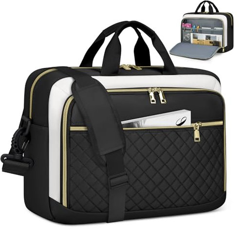 NEWHEY Borsa Porta PC 17.3 Pollici Borsa da Lavoro Donna Impermeabile Borsa Computer Grande Borsa Messenger Valigetta Portadocumenti Tracolla per Ufficio, Università, Scuola，Nero e beige