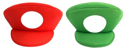 yumcute Cappello da Baseball Mari Cappello con Visiera Cappellini a Tema Videogioco Cappelli di Carnevale per Adulti Costume da Festa Rosso e Verde