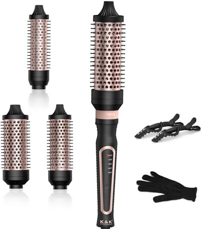 Thermal Brush 3 in 1 Set Ionic Heated Round Curling Create Volume & Smoother Hair Style for Fully Dried Hair Ceramic Fast Heating Curling Iron Brush with Temperature Lock & Auto-Power Off UK Plug