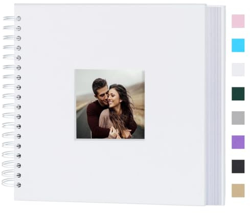 Miaikoe 25.5x25.5 cm DIY Scrapbook Album with Window Hardcover Kraft Blank Paper Scrap Book with 20 Sheets Photo Album for Guest Book, Family Wedding Anniversary (White)